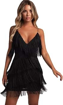 MOFLORA Women Sexy Deep V-Neck Backless Patchwork Bodycon Dress Summer Fringe Tassel Club Party P... | Amazon (US)