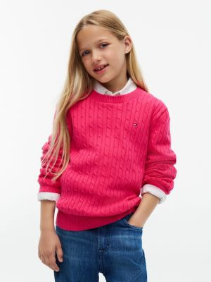 Tommy Hilfiger Girls' Kids' Cable Knit Sweater - Jewel Pink - M | Tommy Hilfiger (US)