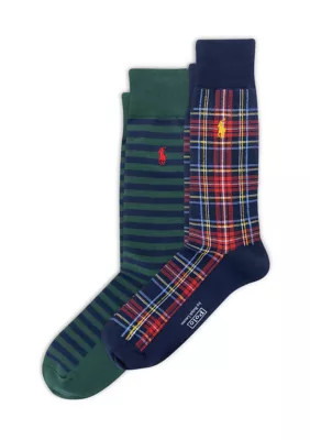 Polo Ralph Lauren Men's Holiday Plaid and Stripe Socks - 2-Pack, Navy Blue, 10 - 13 | Belk