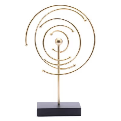 LuxenHome 16.12" LuxenHome Gold Metal Abstract Spiral Tabletop Decor with Black Wood Base.. | Target
