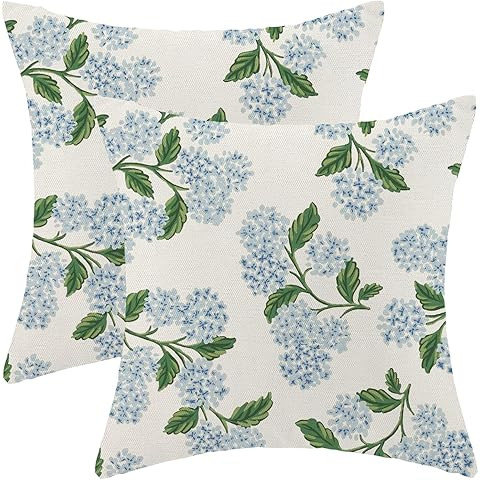 Btyrle Blue Hydrangea Flower Throw Pillow Covers 20x20 Inch Set of 2 Decorative Farmhouse Cotton ... | Amazon (US)