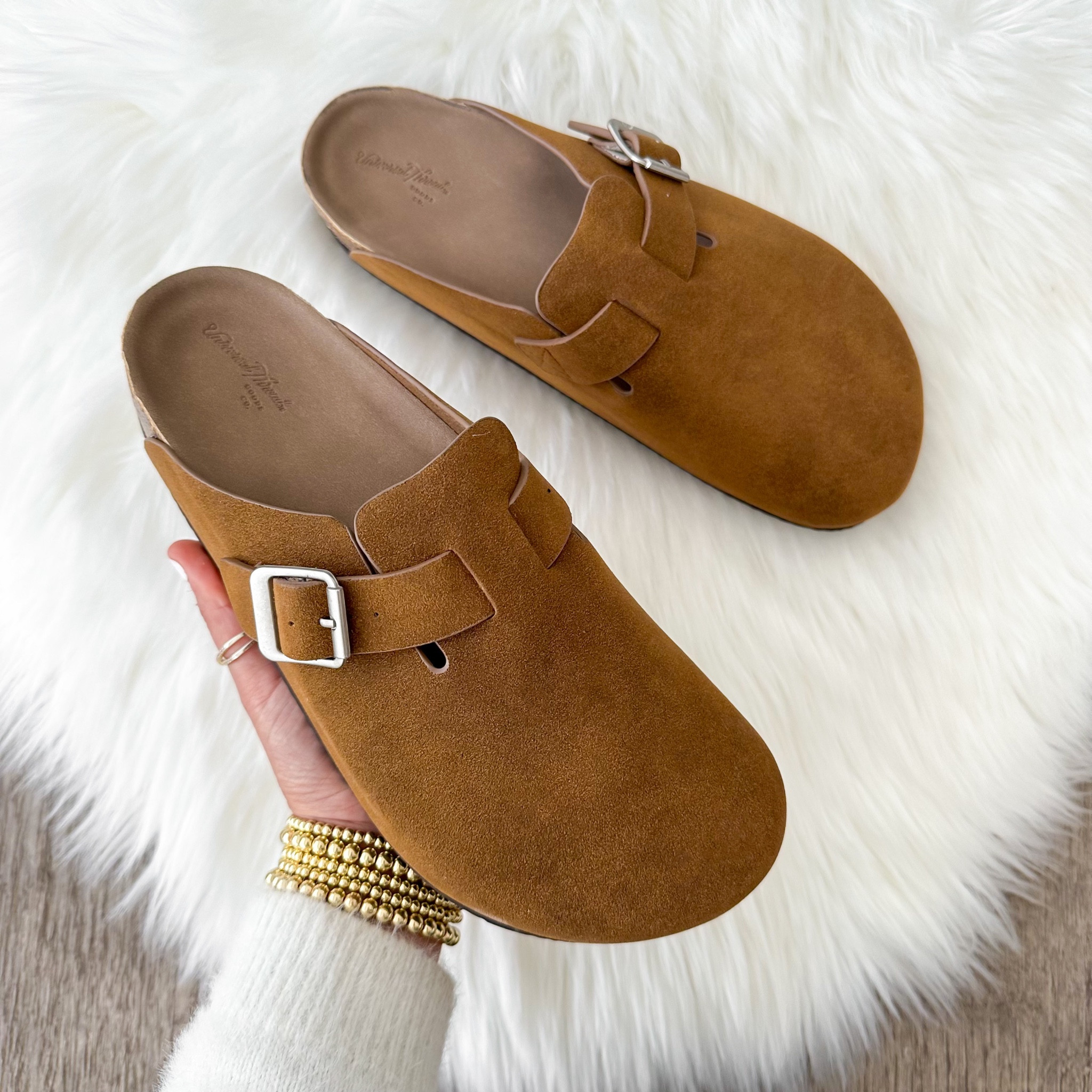 Women's Betsy Clog Mule Flats in Cognac wearing size 8.5
