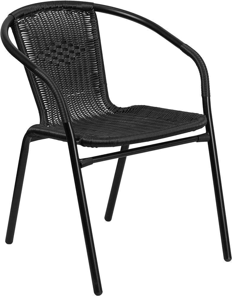Flash Furniture Lila 4 Pack Black Rattan Indoor-Outdoor Restaurant Stack Chair | Amazon (US)