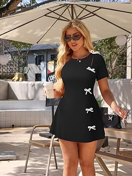 XXTAXN Women's Summer Boat Neck Short Sleeve Elegant Y2k A Line Mini Dress | Amazon (US)