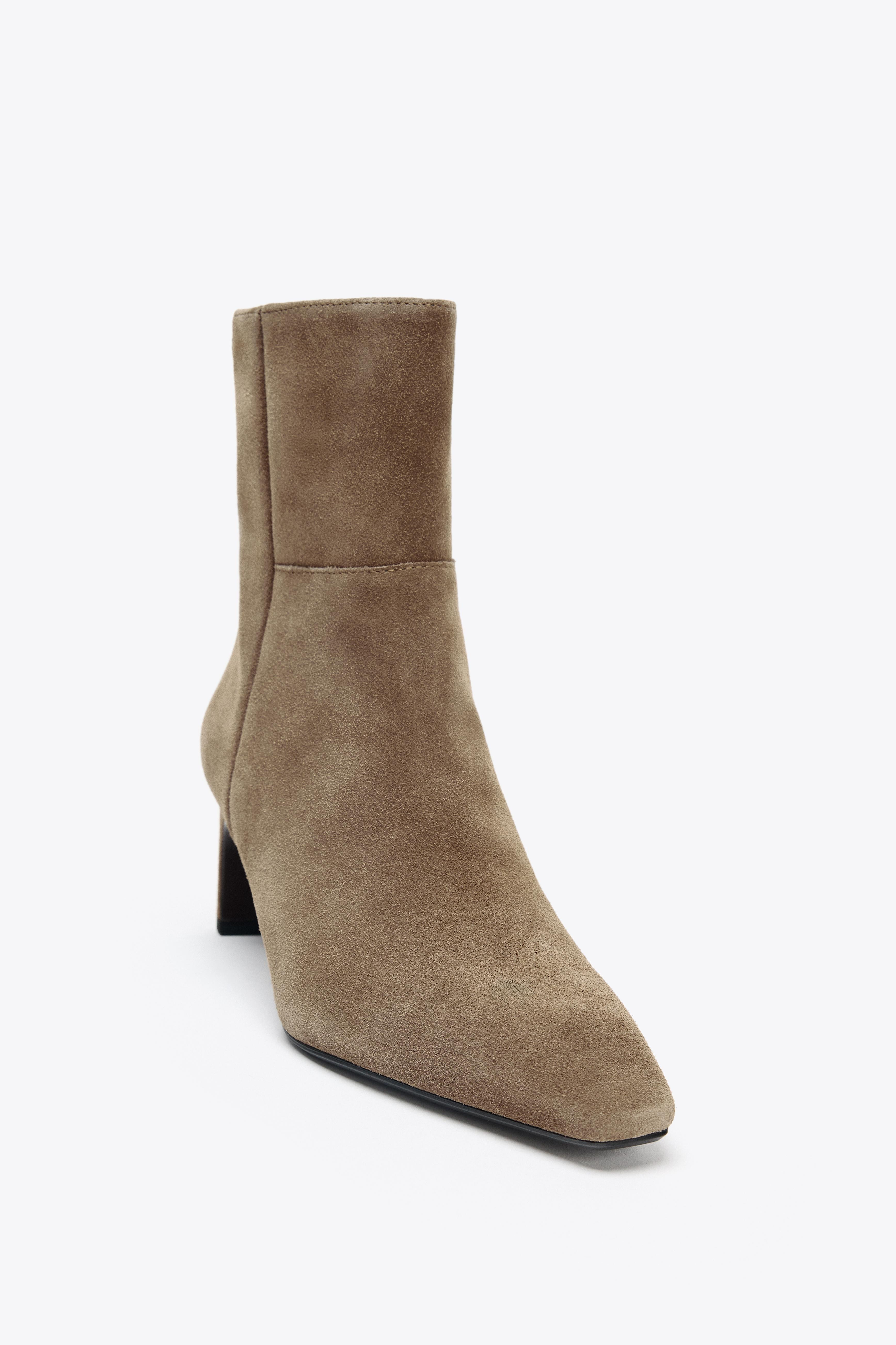 SPLIT SUEDE KITTEN HEEL ANKLE BOOTS | Zara UK