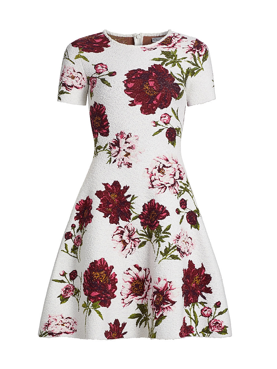 Women's Peony Jacquard Fit & Flare Boucle-Knit Dress - Ivory Multi - Size Medium | Saks Fifth Avenue