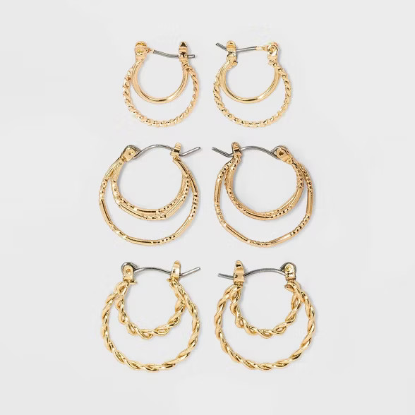 Click Top Faux Duo Hoop Earring Set 3pc - Wild Fable™ | Target