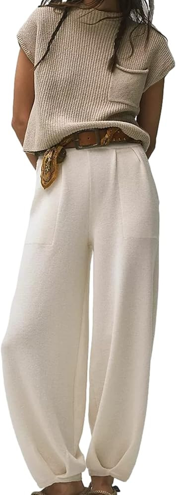 Women's Two Piece Sweater Outfits Knit Pullover Top and Loose Tapered Pants Sweatsuits Lounge Set... | Amazon (US)