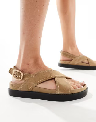 Stradivarius cross strap slingback sandal in tan  | ASOS | ASOS (Global)