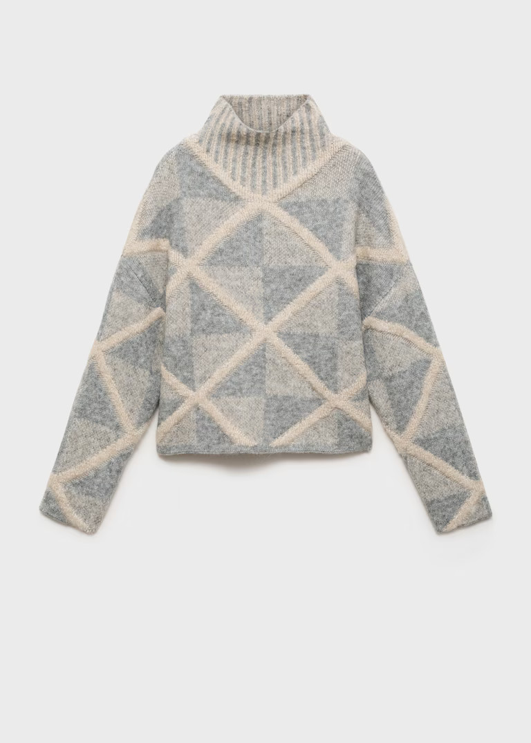 Turtleneck rhombus sweater - Women | MANGO United Kingdom | MANGO (UK)