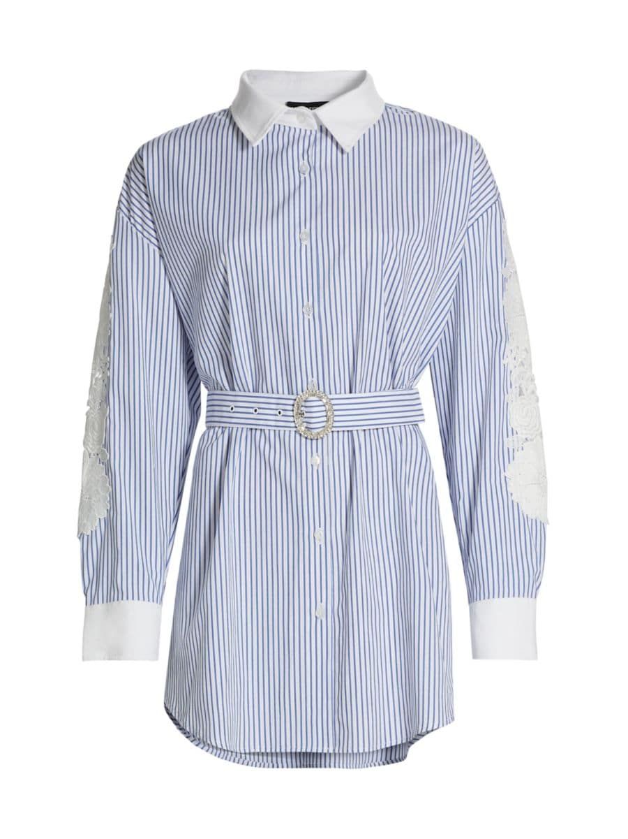 Mabel Pinstripe Lace Belted Shirtdress | Saks Fifth Avenue
