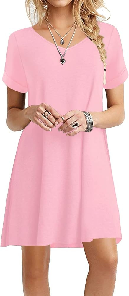 WEACZZY Women's Summer Casual Tshirt Dresses V Neck Short Sleeve Loose Dress with Pockets | Amazon (US)