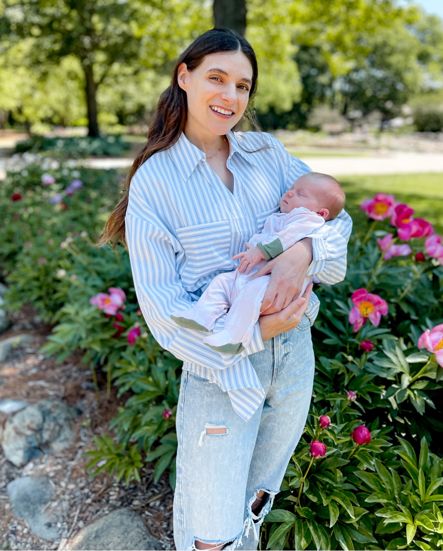 Great oversized top from Amazon. Looks cute alone, layered over a tank or T-shirt, or worn over a swimsuit. Also great for breastfeeding. Amazon Mama necklace is perfect for layering or wearing alone. These Target boyfriend jeans are similar to the ones I’m wearing.
Also linked my 1month olds pjs. She’s wearing a size 0-3 from Target and they come in a 3 pack. Super cute, cozy, and the zipper ends at the feet fur easy diaper checks. Sleeves also have flaps to cover hands to keep them warm/prevent scratching. 

#LTKbaby #LTKunder50 #LTKSeasonal