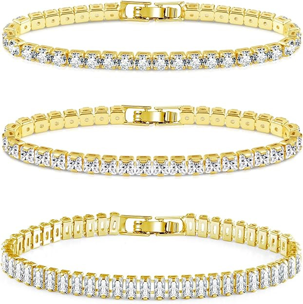 Diamond Tennis Bracelets for Women 3 PCS 4MM 5MM Mixed Adjustable Cubic Zirconia Classic Bracelet... | Amazon (US)