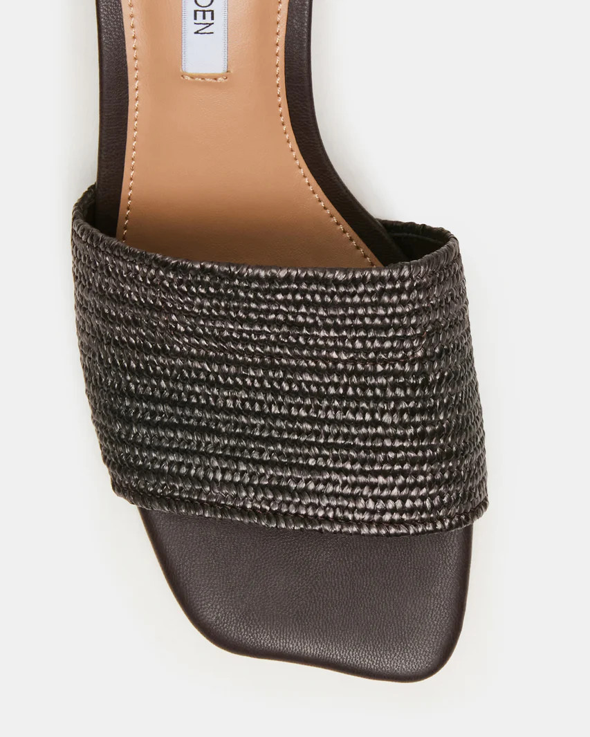 FROLIC Brown Raffia Mule Wavy Toe Women's Block Heel | Steve Madden (US)