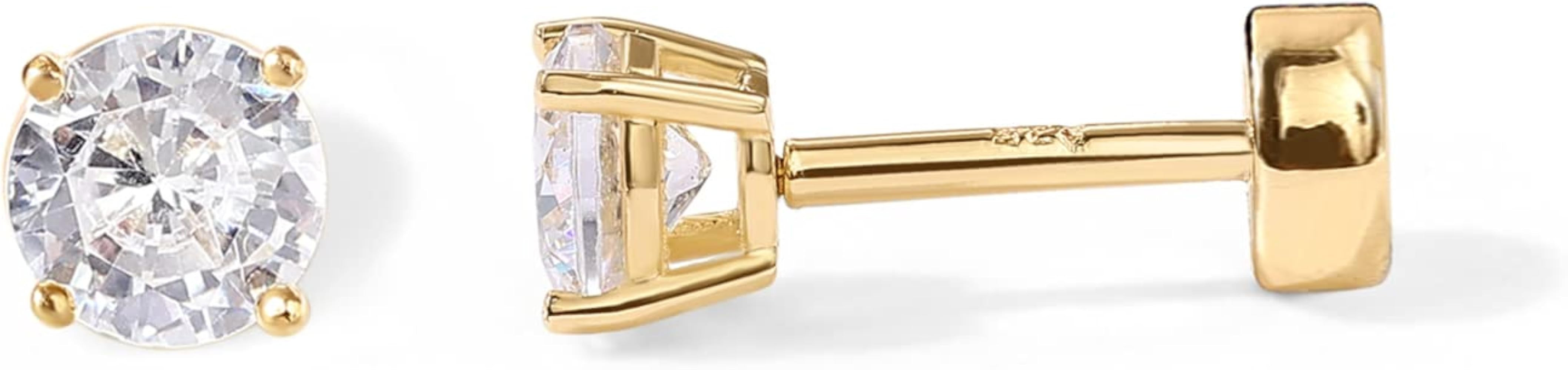 PAVOI 14K Gold Plated Solid 925 Sterling Silver Post Cubic Zirconia Stud Flat Back Earrings for W... | Amazon (US)