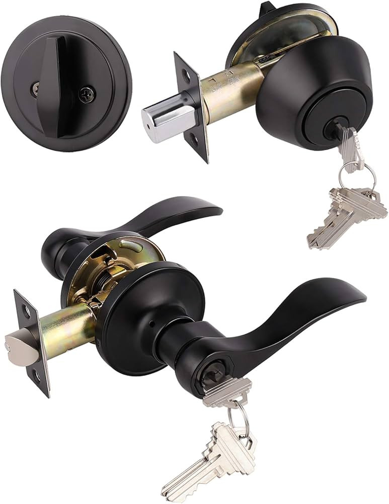 Gobrico 1Pack Exterior Door Lever Lockset with Single Cylinder Deadbolt Black Door Handle with De... | Amazon (US)