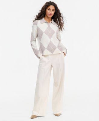Charter Club Womens 100 Cashmere Argyle Oversized Collar Sweater Macys Exclusive | Macy's