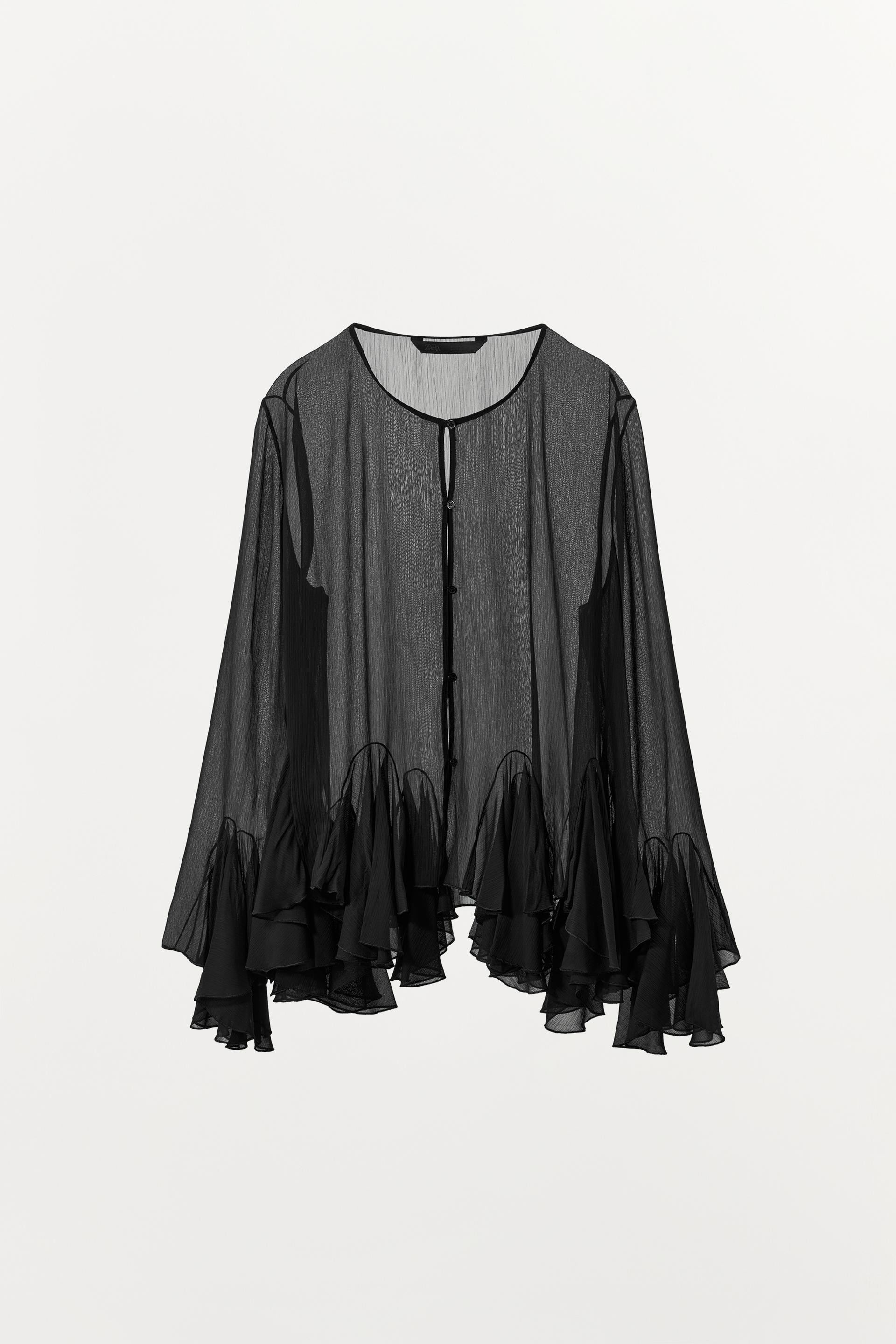 Zara - Zw Collection Flowy Ruffle Shirt - Black - S - Woman | Zara US