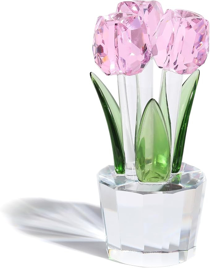 Pink Crystal Tulips Flower Figurines, Glass Bouquet Collectible Figurines Home Decor Decorations ... | Amazon (US)