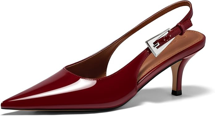 Coutgo Womens Slingback Heels Kitten Low Heel Dress Shoes Closed Pointed Toe Buckle Pumps Work We... | Amazon (US)