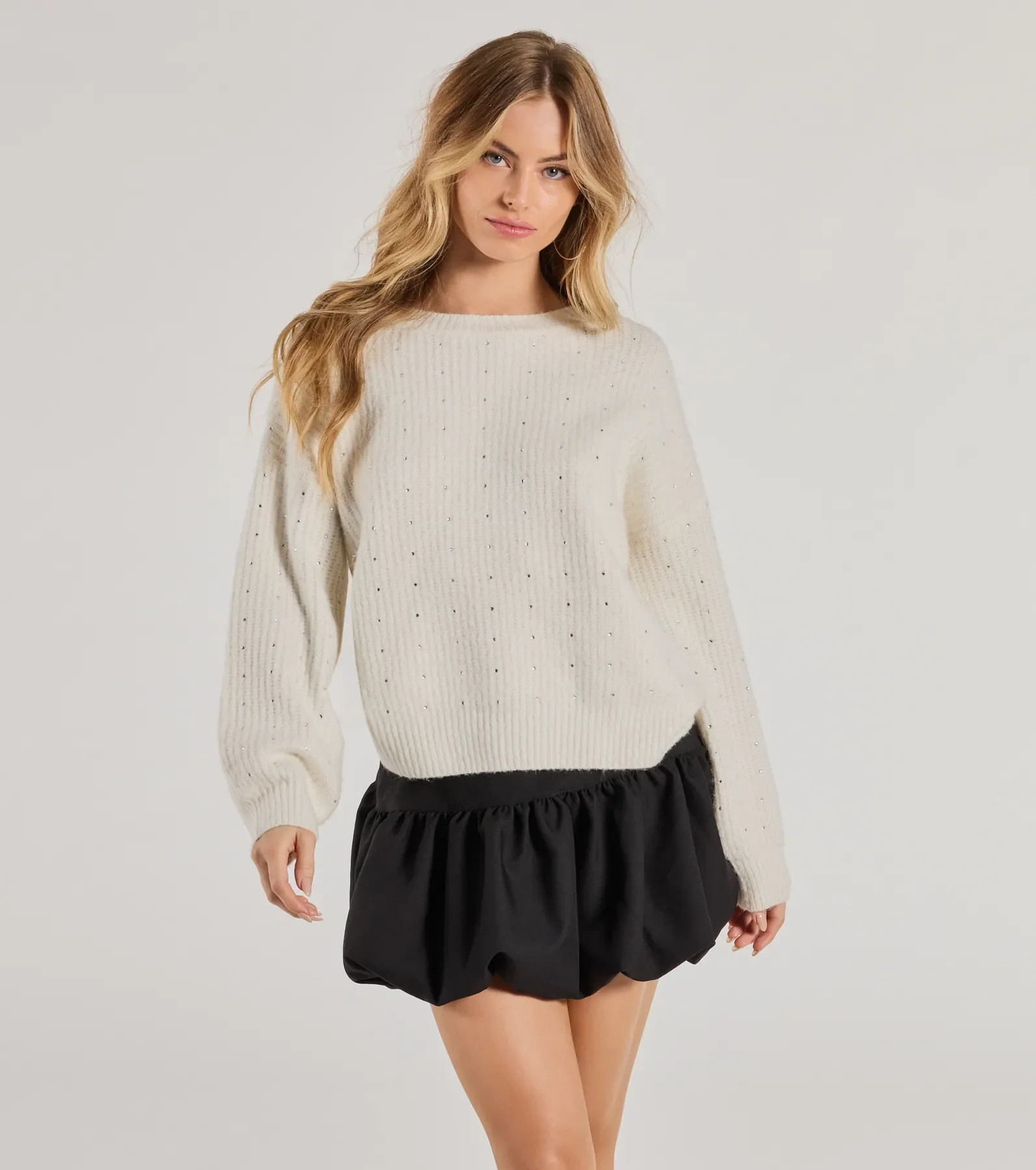 Cozy Sparkle Rhinestone Ribbed Knit Sweater | Windsor Stores