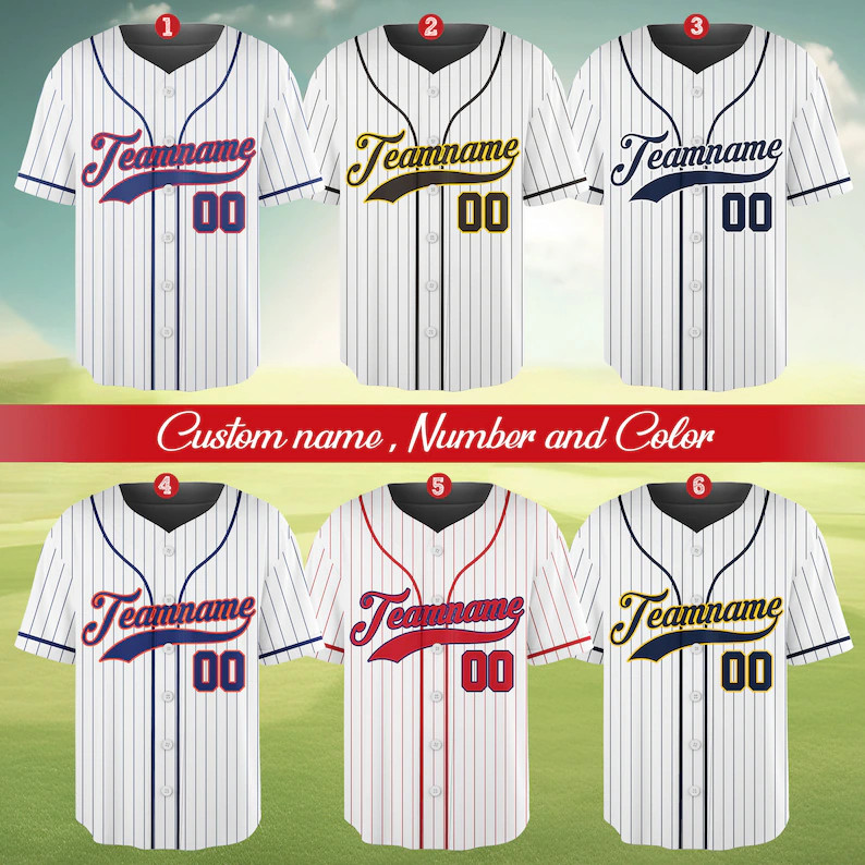 Personalized Team Name and Number Pinstripe Baseball Jersey, Custom Stripe Line Color Baseball Je... | Etsy (Global)