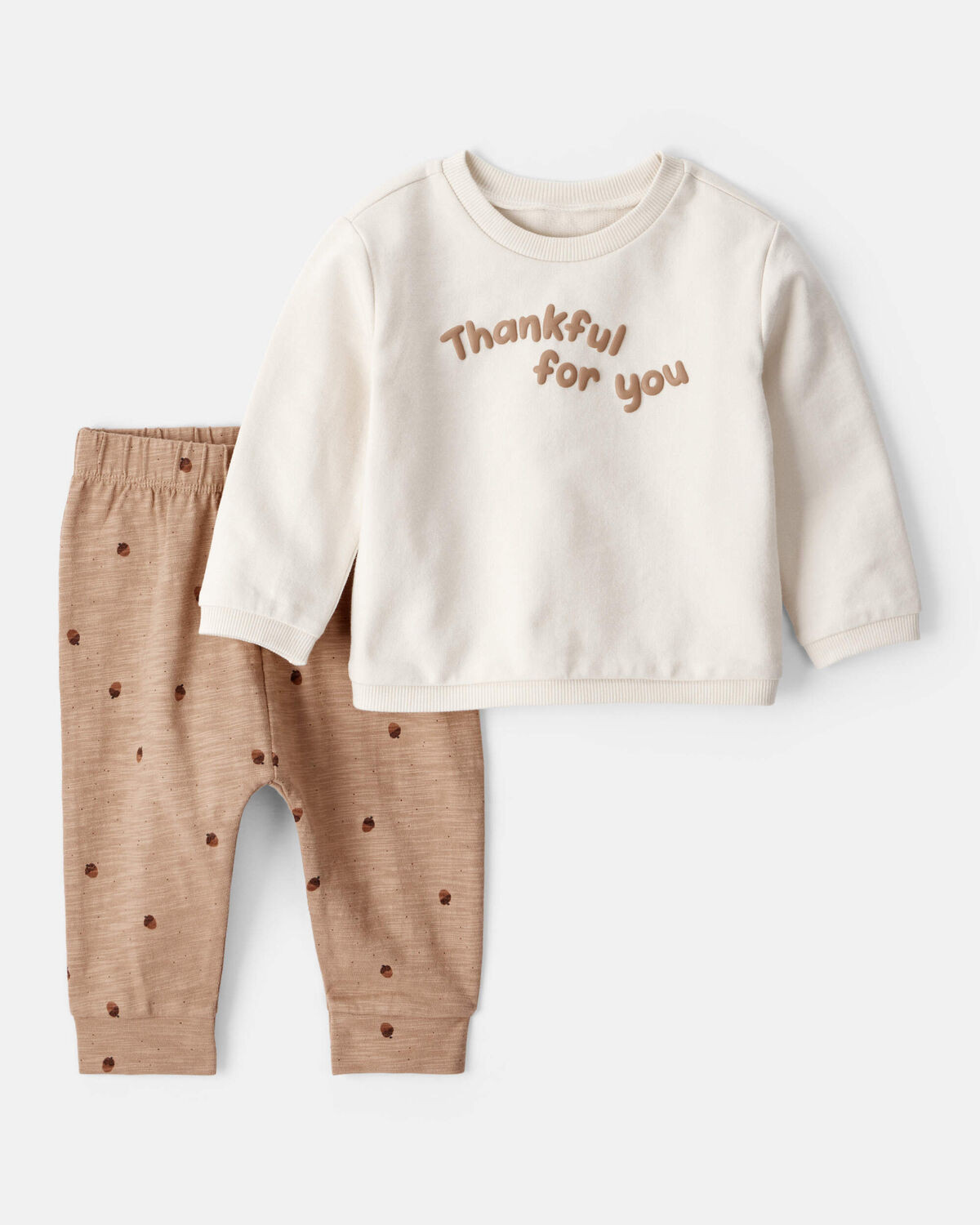 Baby 2-Piece Acorn Thanksgiving Print Cotton Long-Sleeve Tee & Pant Set - White | Carter's Inc