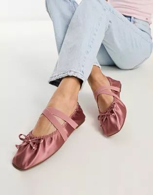 ASOS DESIGN Los Angeles ruched ballet flats with elastic strap in rose | ASOS (Global)