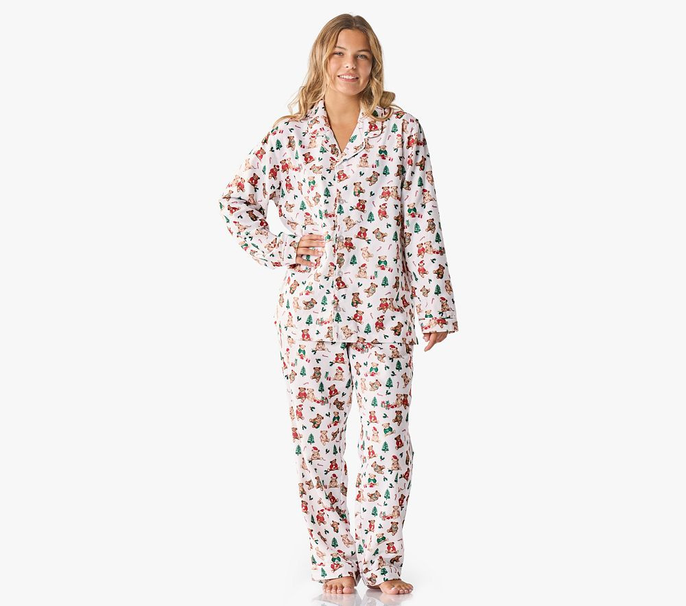 Holiday Teddy Bears Adult Flannel Pajama Set | Pottery Barn Kids