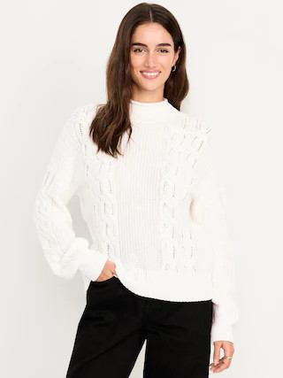 Seaside Cotton Roll-Neck Cable-Knit Sweater | Old Navy (CA)