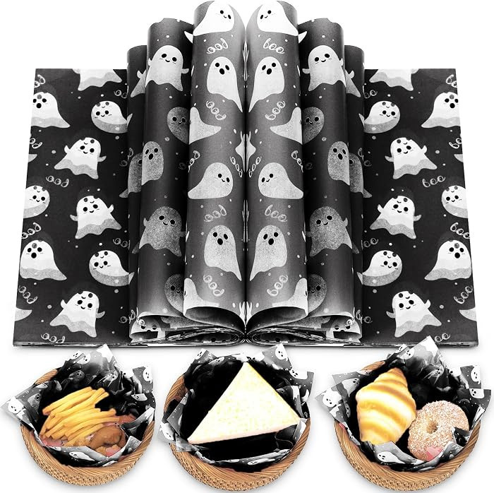 150Pcs Black Ghost Boo Deli Paper, 9.8 x 8.3inch Halloween Grease Proof Food Deli Sheets Sandwich... | Amazon (US)