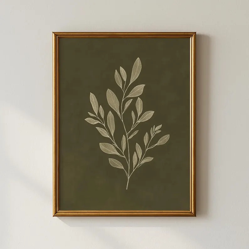 Minimalist Botanical Leaf Print - Beige Cottagecore Wall Art (Digital Download) | Etsy (US)
