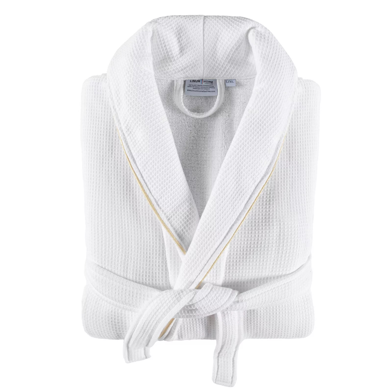 Linum Home Textiles Turkish Cotton Waffle Terry Bathrobe, Adult Unisex, Size: Small/Medium, White Gold | Kohl's