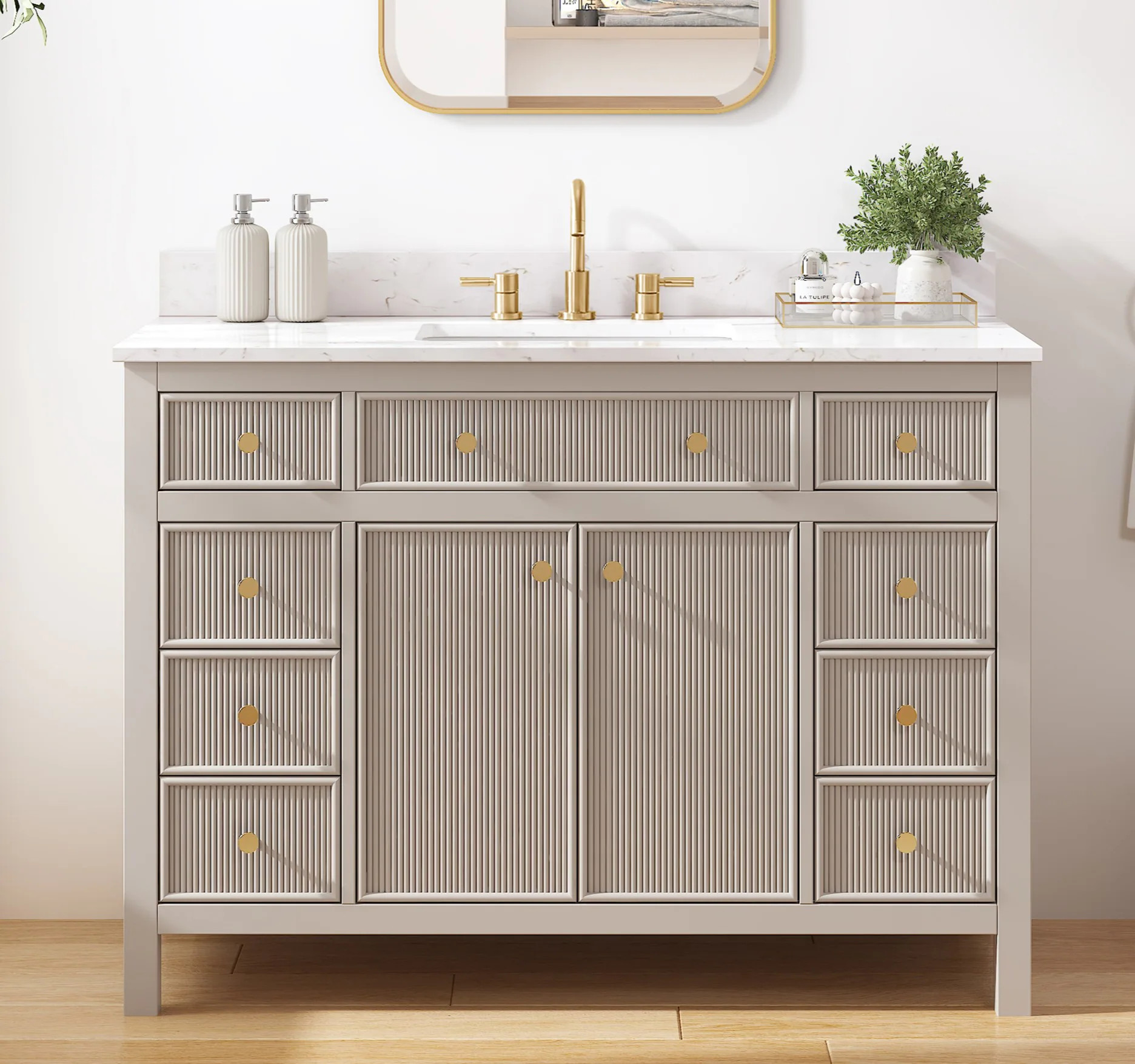 allen + roth Sandbanks 48-in Greige Undermount Single Sink Bathroom Vanity with White Engineered ... | Lowe's