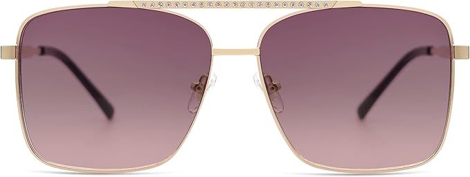 SOJOS Trendy Aviator Sunglasses Womens Oversized Retro Rhinestone Double Bridge Square Women Shad... | Amazon (US)