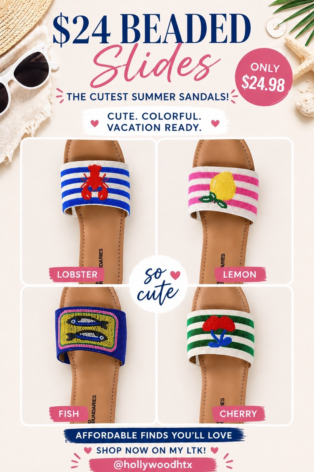 These $24 beaded slides are the kind of affordable find that sells out FAST ✨ Lobsters, lemons, cherries and fish… every pair looks boutique and vacation-ready without the boutique price.

Cute with linen sets, denim, swimsuits or cruise looks, and I’m telling you now—popular sizes will go first.

Shop these ASAP in my LTK before your size is gone 🛍️💛

#LTKSeasonal #LTKSaleAlert #LTKTravel
