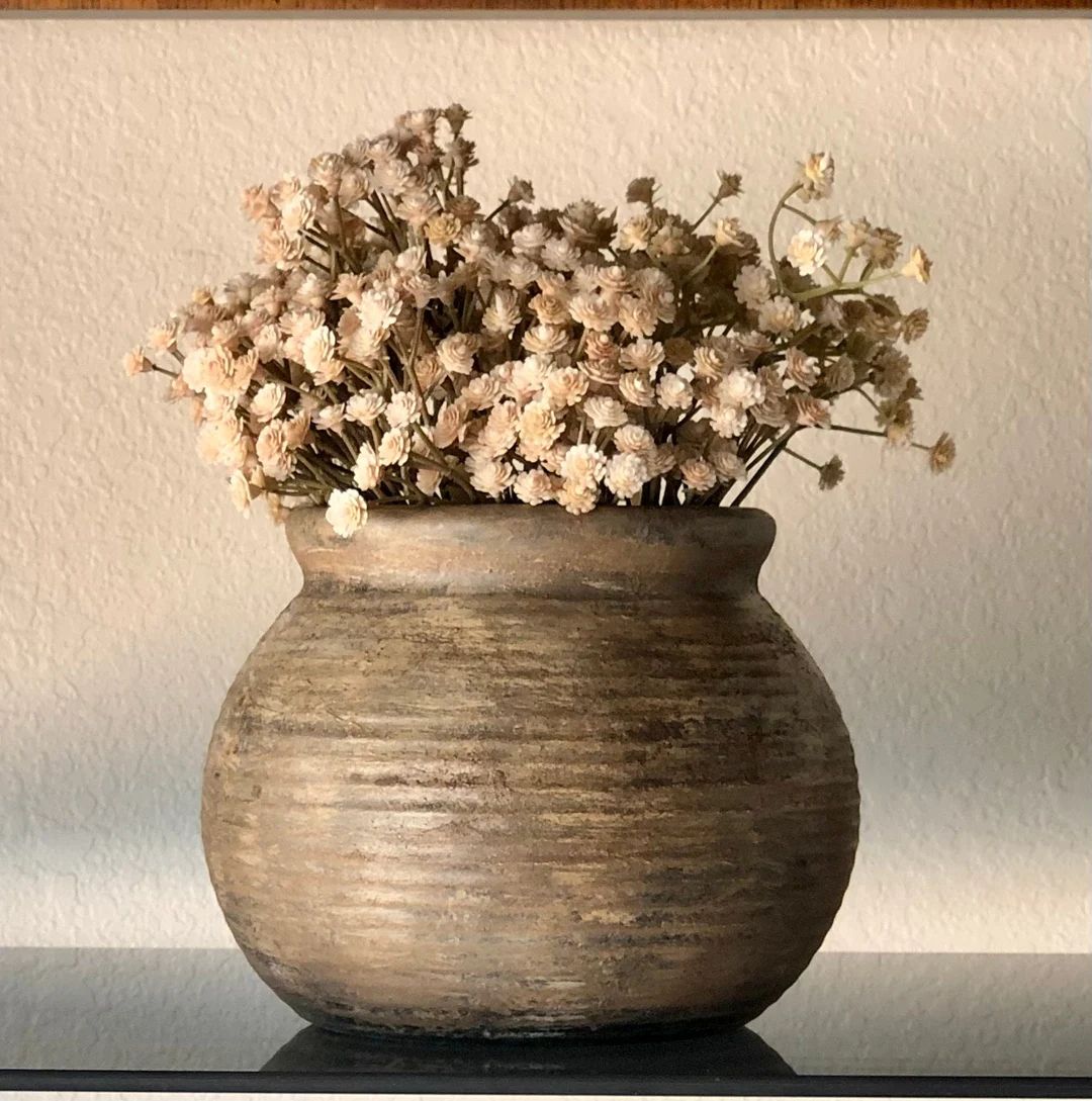 Aged Pot Rustic Vessel Farmhouse Vintage Pot Old Vase Olive Jar Tan Brown Boho Decor Natural Anti... | Etsy (US)