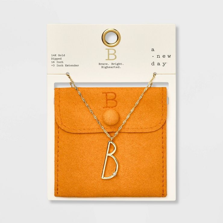 Gold Dipped Scattered Cubic Zirconia Initial Pendant Necklace - A New Day™ Gold | Target