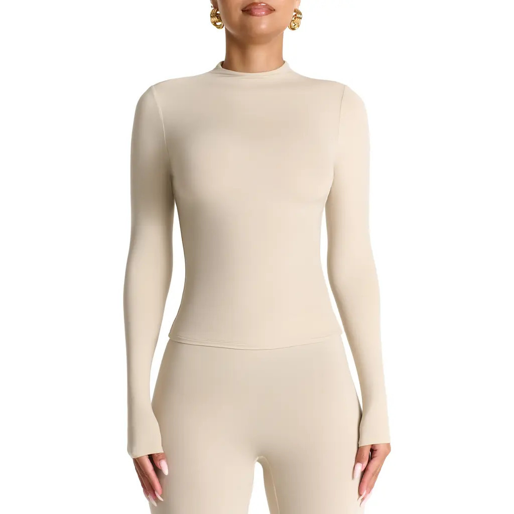 Naked Wardrobe Mock Neck Top in Taupe at Nordstrom, Size Small | Nordstrom