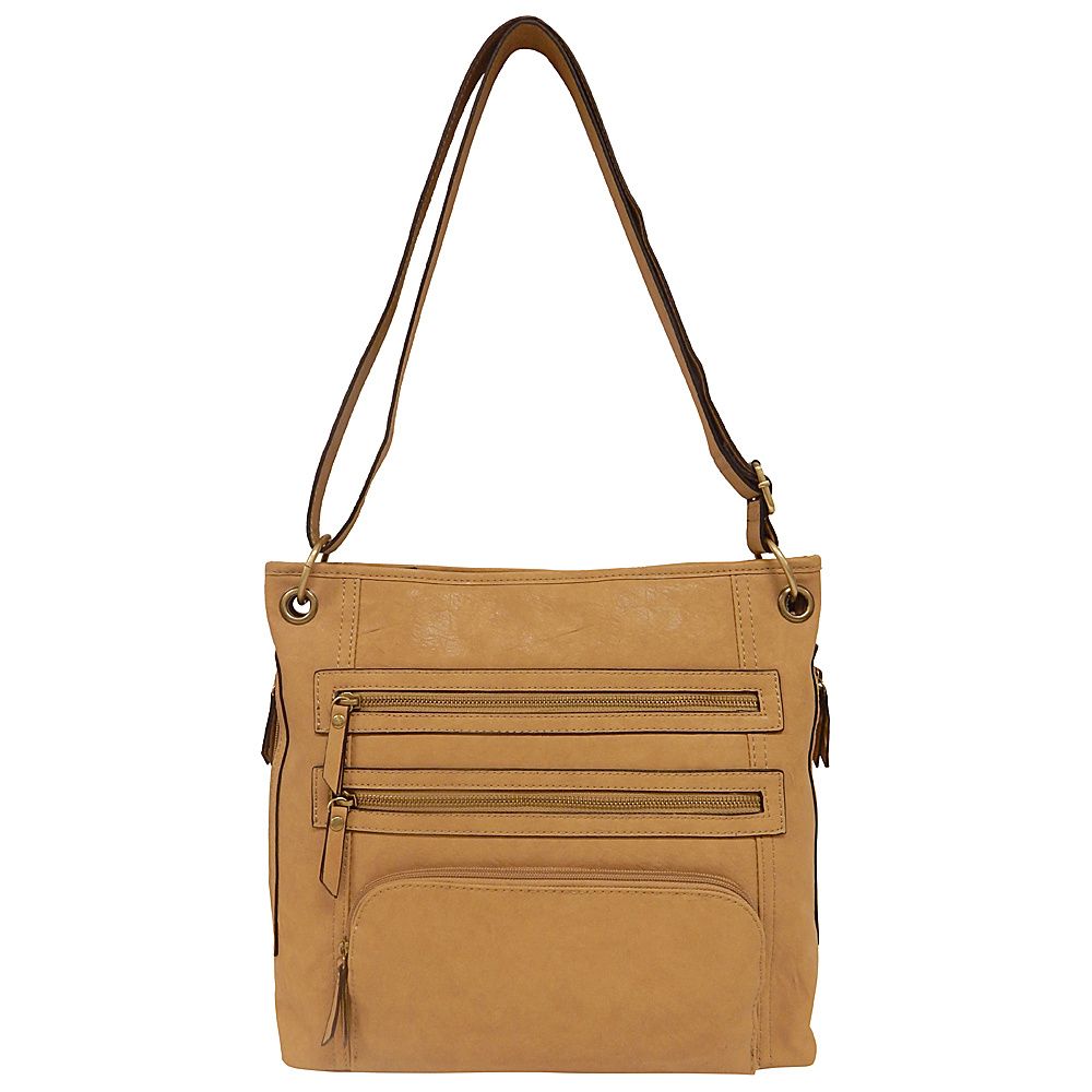 Bueno Veg Tan Leather Triple Zip Crossbody Cashew - Bueno Manmade Handbags | eBags