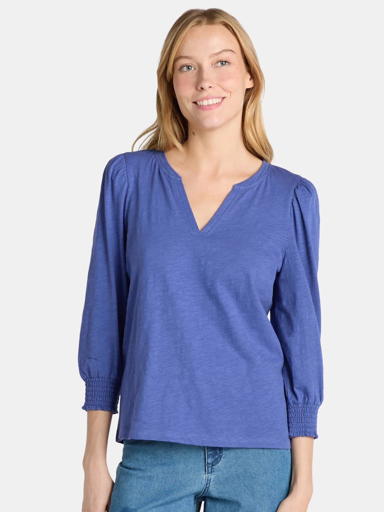 Time and Tru Women's Notch Neck Top - Walmart.com | Walmart (US)