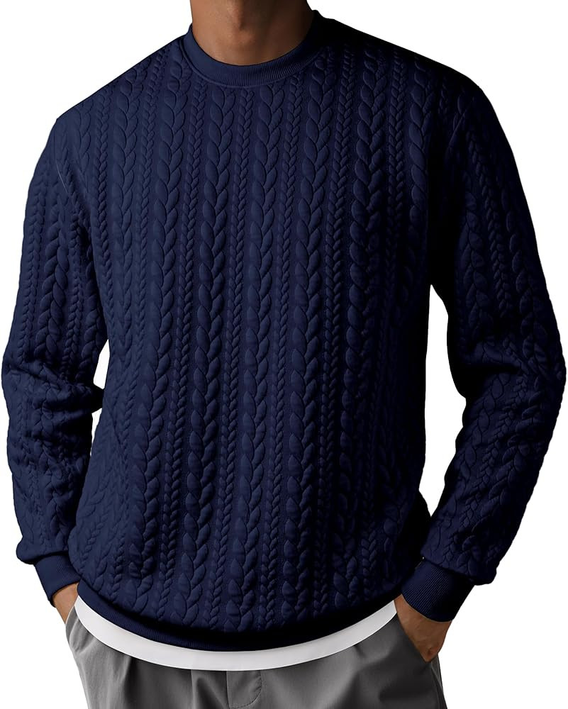 JMIERR Men's Crewneck Sweatshirt Textured Long Sleeve Casual Lightweight Pullover Shirt | Amazon (US)