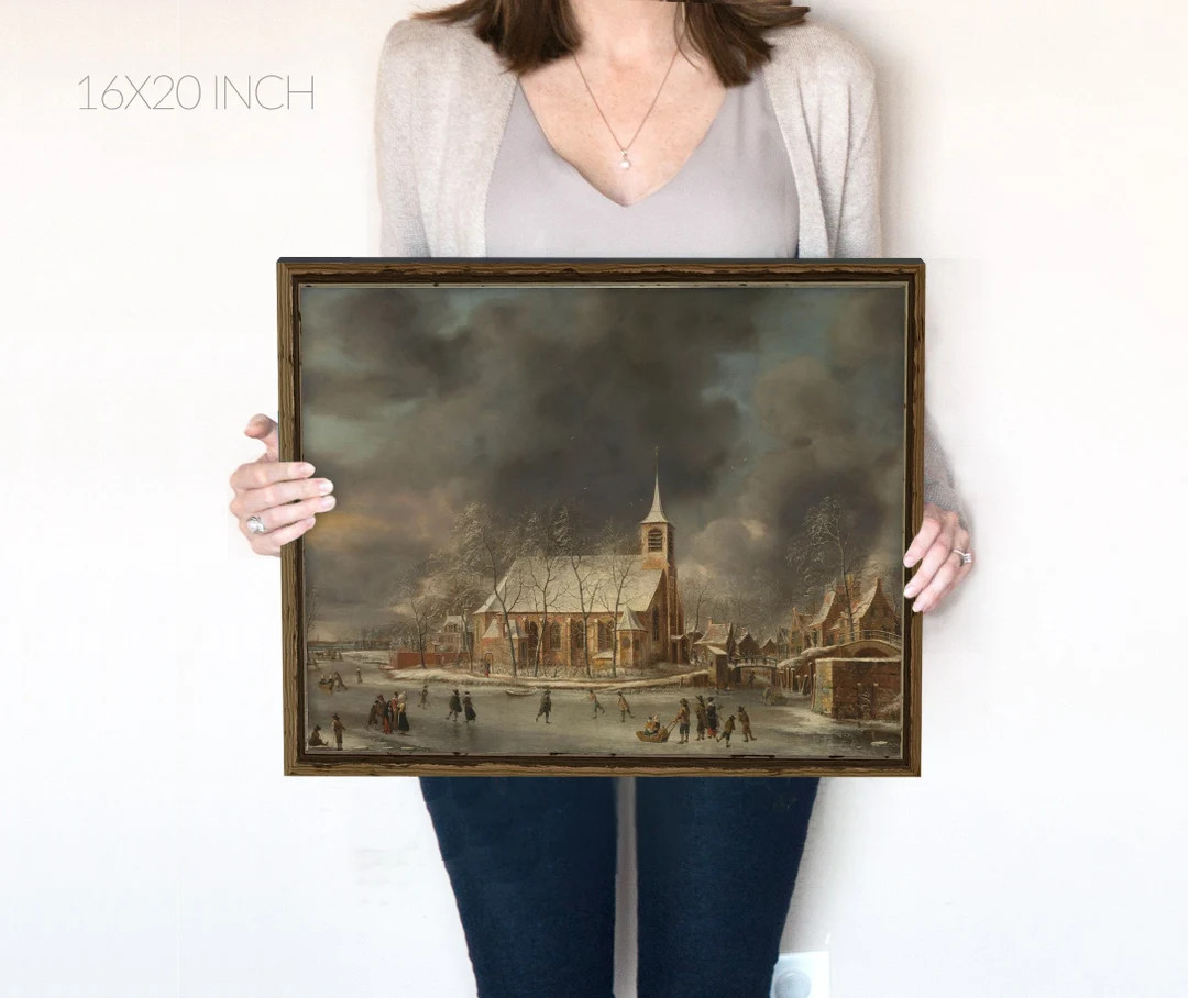 Vintage Church Ice Skating Scene Oil Painting  Ice Skating - Etsy | Etsy (US)