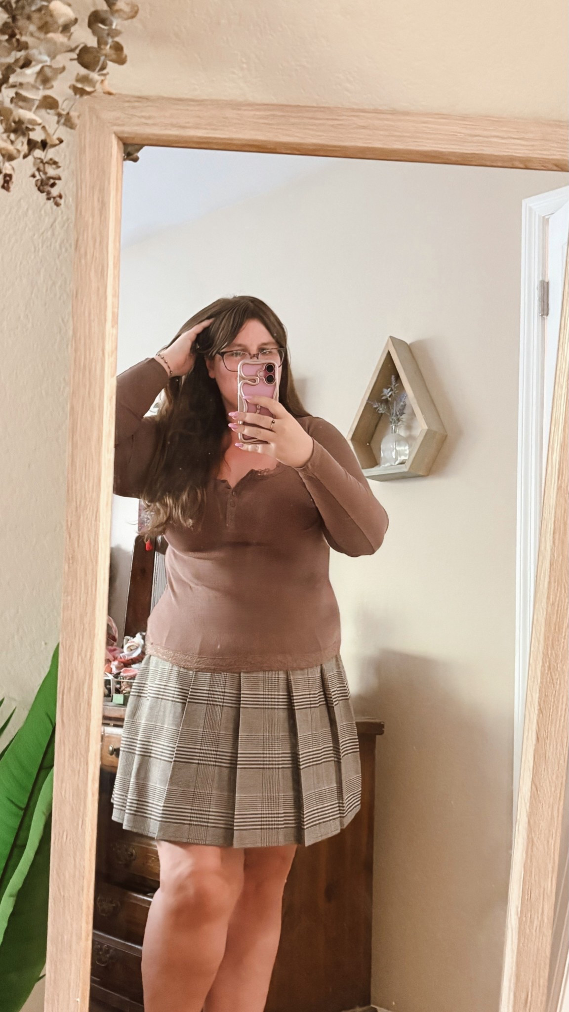 Ltkxnordstrom / Nordstrom anniversary sale / nsale / nsale finds / Henley top / long sleeved top / fall top / lace Henley top / plus size Henley top / plaid skirt / midsize plaid skirt / plus size plaid skirt / brown Henley top / sale / sale alert

#LTKPlusSize #LTKMidsize #LTKSaleAlert