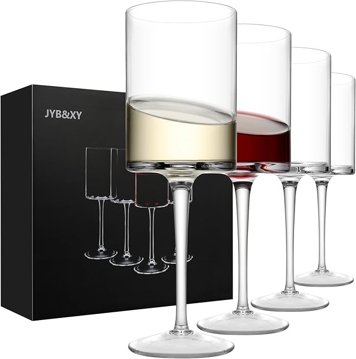 Premium Crystal Wine Glasses - Hand Blown, Thin Rim, Long Stem, Square Unique Design - Set of 4, ... | Amazon (US)
