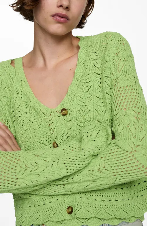 MANGO Sito Open Stitch Cardigan in Green at Nordstrom, Size Medium | Nordstrom