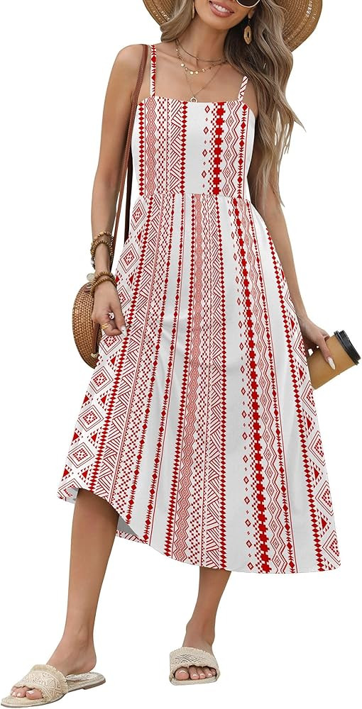 Zeagoo Women's Summer Casual Boho Sundress Spaghetti Strap Square Neck Flowy Midi Dresses A Line ... | Amazon (US)