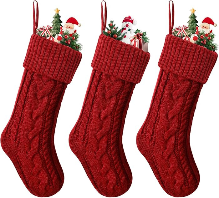 ELEGANTPARK Knit Christmas Stockings 3 Pack Red Family Kids Knitted Xmas Stocking for Fireplace H... | Amazon (CA)