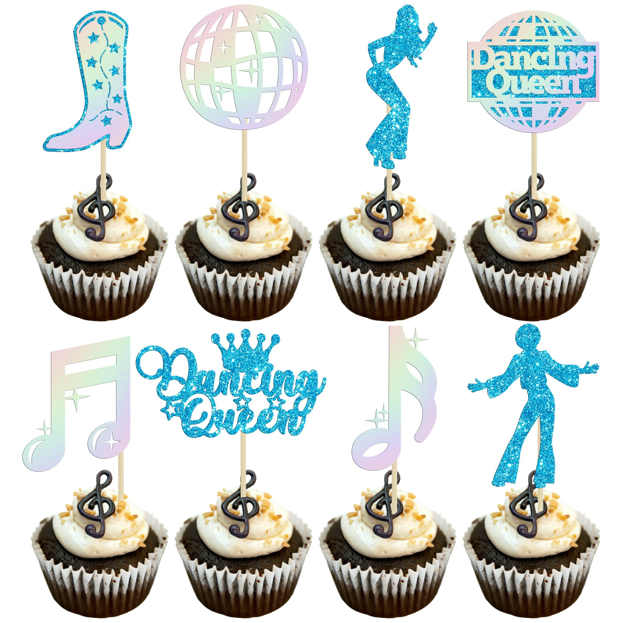 Gyufise 24Pcs Dancing Queen Cupcake Toppers Glitter Disco Ball Music Note Dance Cupcake Pick Deco... | Amazon (US)